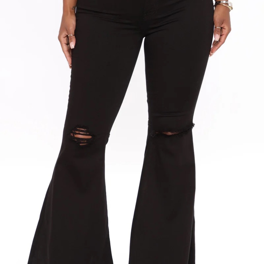 Fashion Nova Black Distressed Flare Jeans